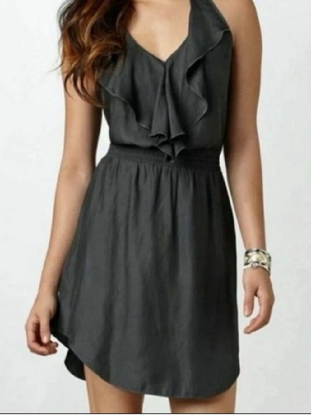 Dark Grey Ruffle V-Neck Sleeveless Dress American Eagle Small
